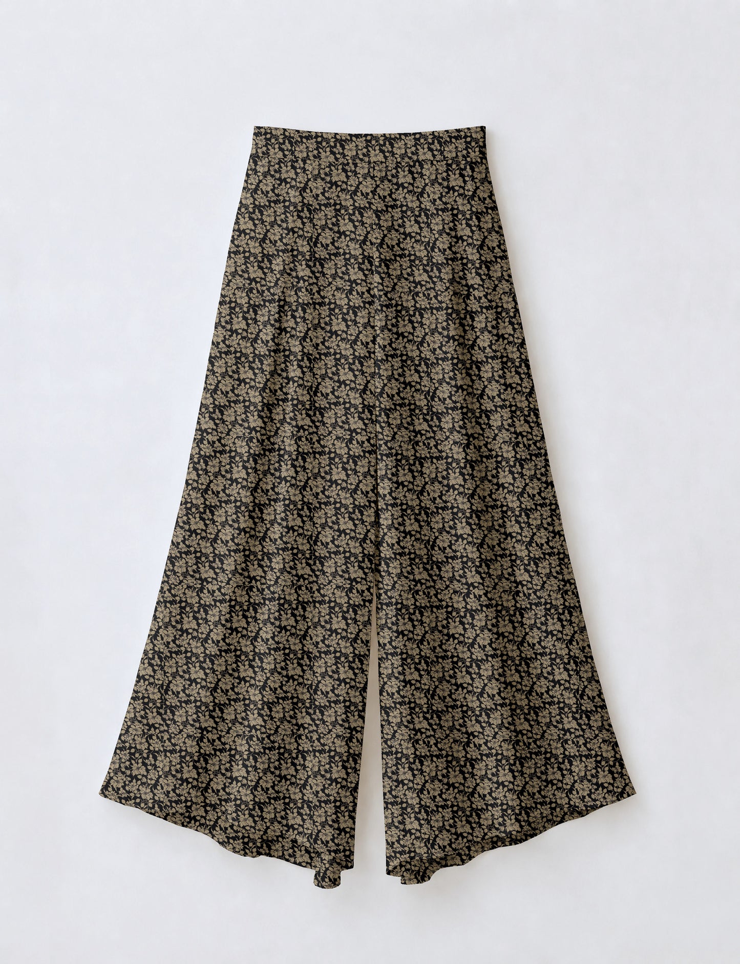 Wide Leg Palazzo Trousers - Black Floral