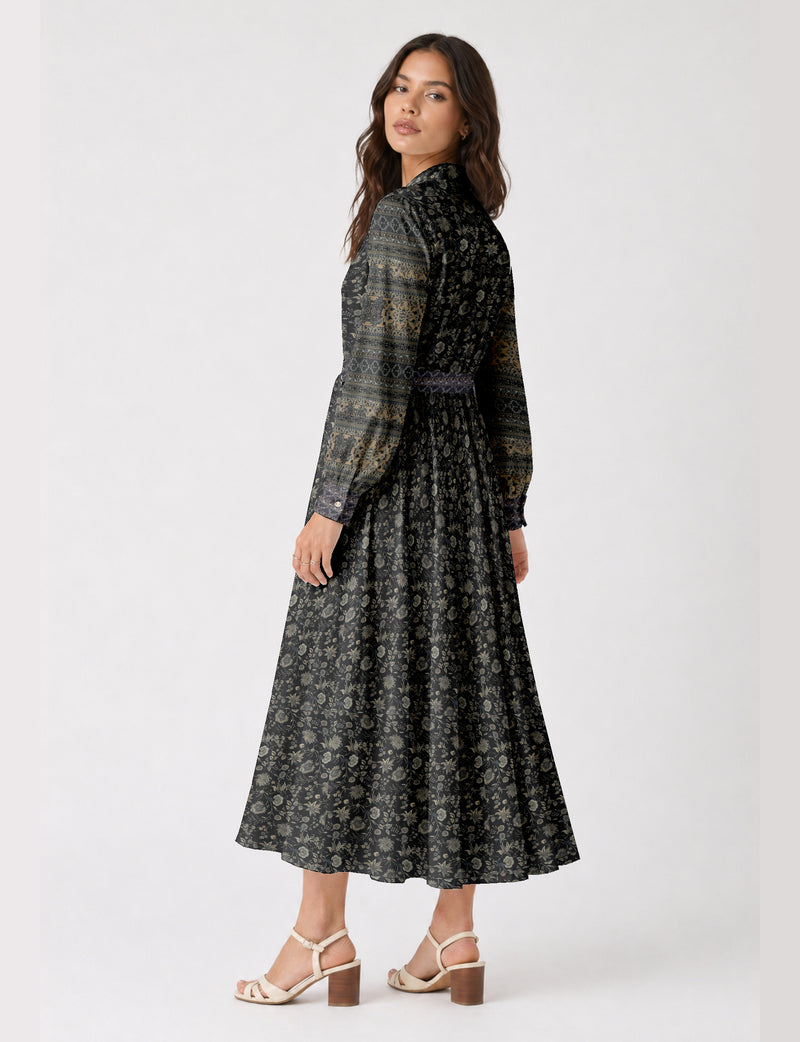 Long shirt dress - Black Floral
