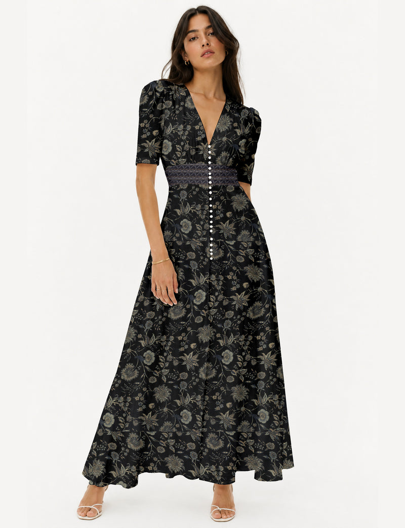 Maxi romantic dress - Black Floral