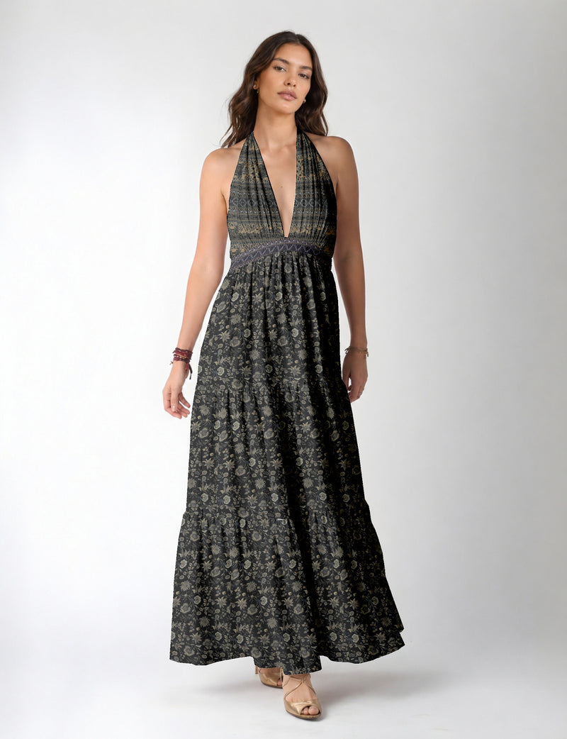 Flowy maxi tiered dress for vacations, brunch, and evening wear