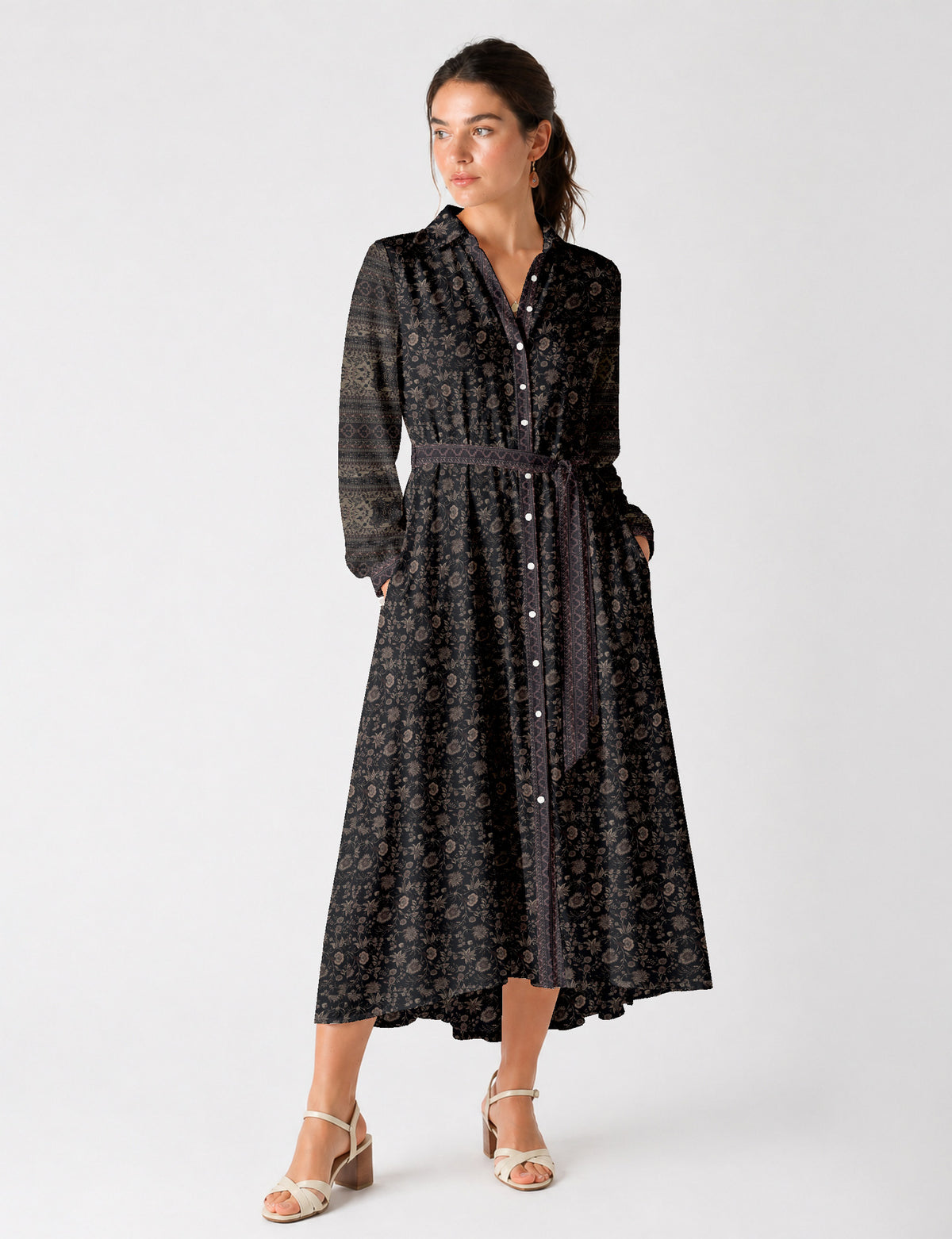 Long shirt dress - Black Floral