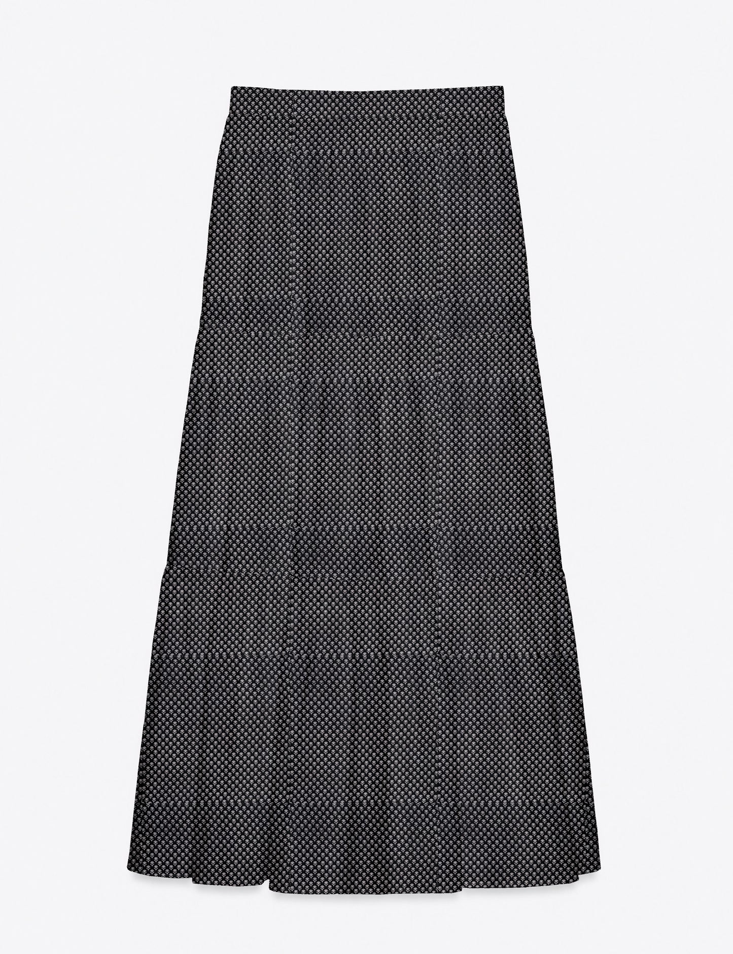 Midi Tiered Skirt - Black Floral
