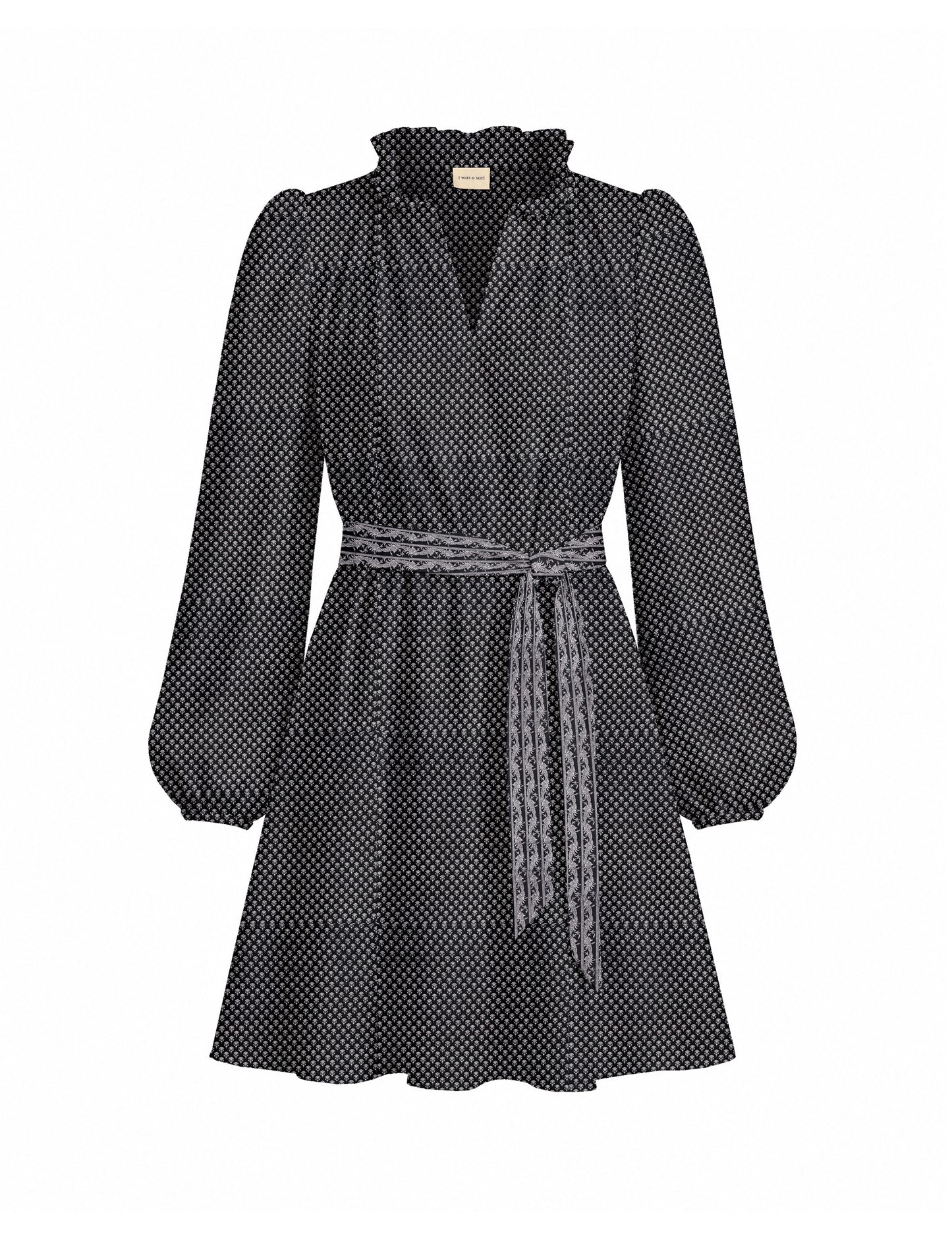 Swing dress with belt - Black Floral