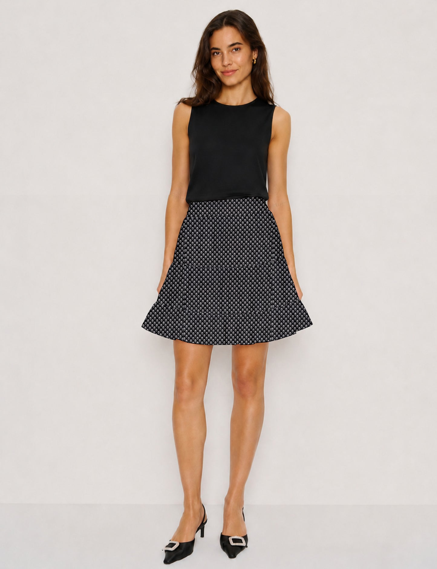 Short tiered skirt - Black Floral