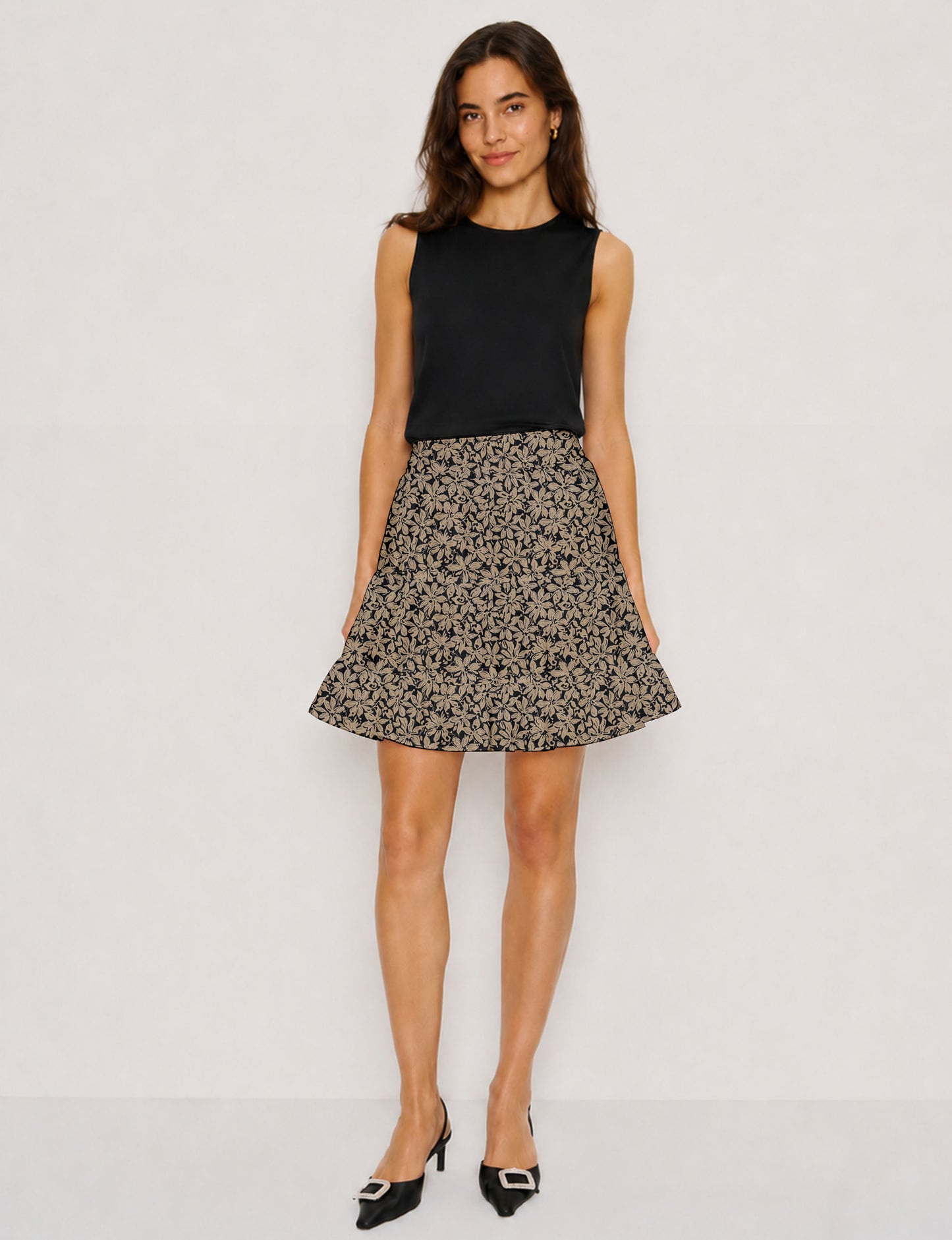 Short tiered skirt - Black Floral