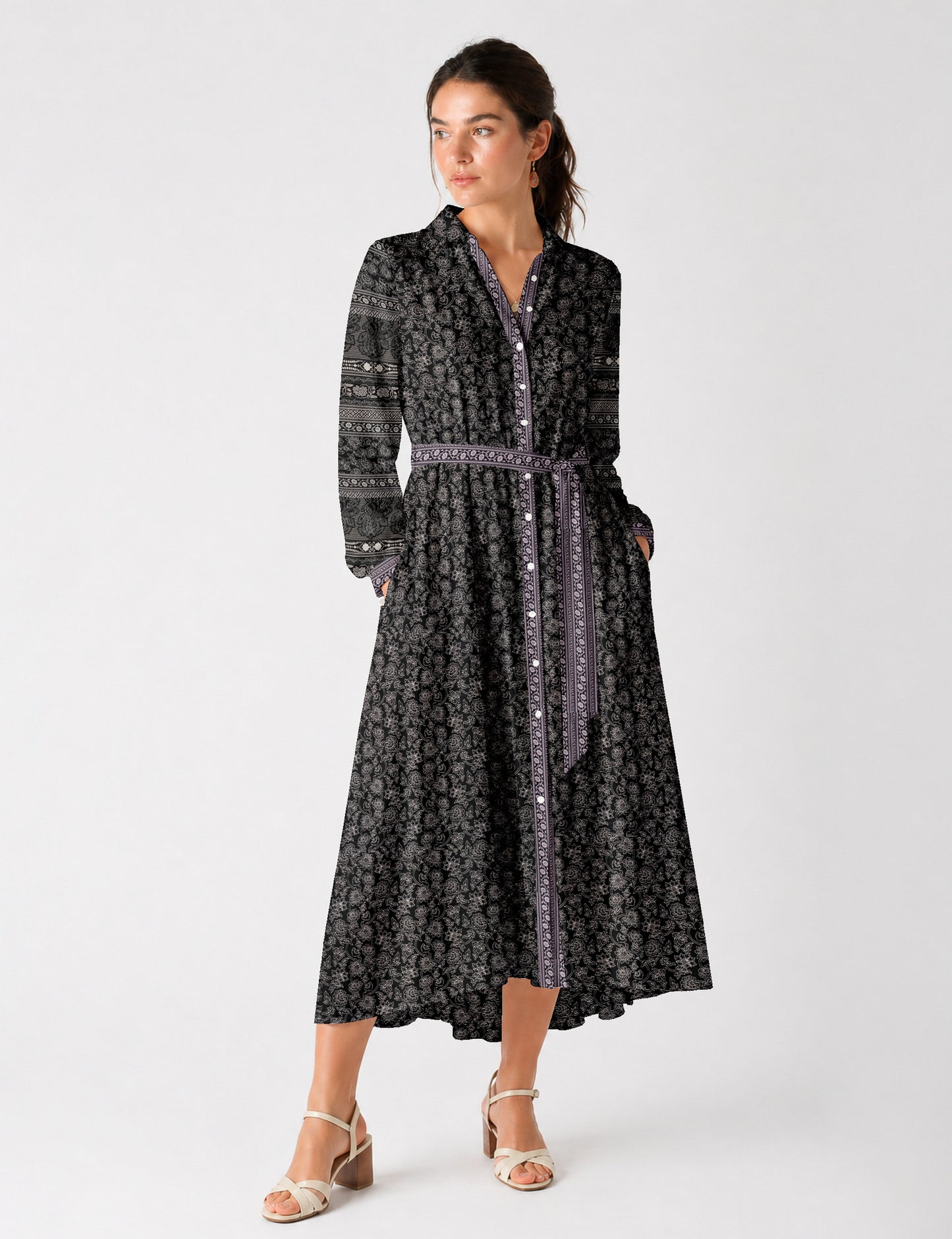 Long shirt dress - Black Floral