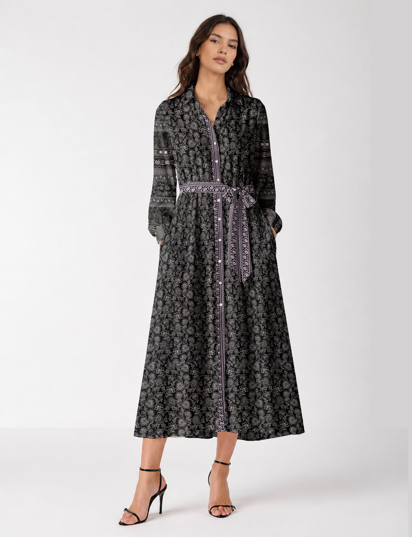 Long shirt dress - Black Floral