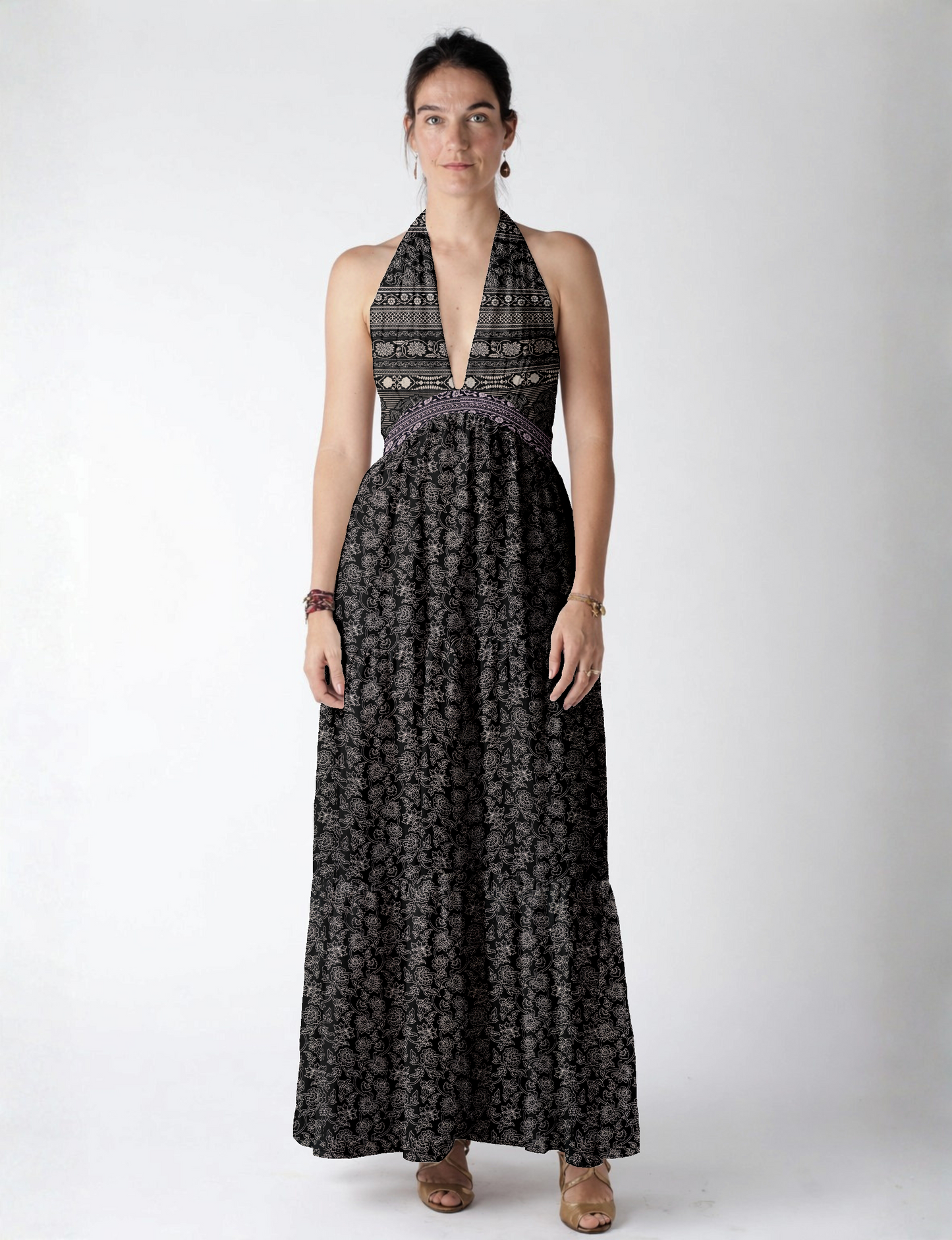 Flowy maxi tiered dress for vacations, brunch, and evening wear