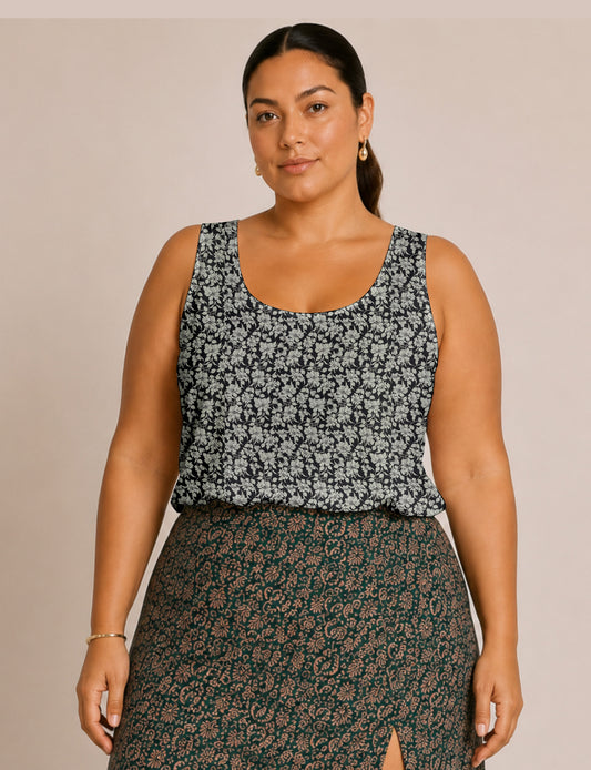Sleeveless blouse - Black Floral