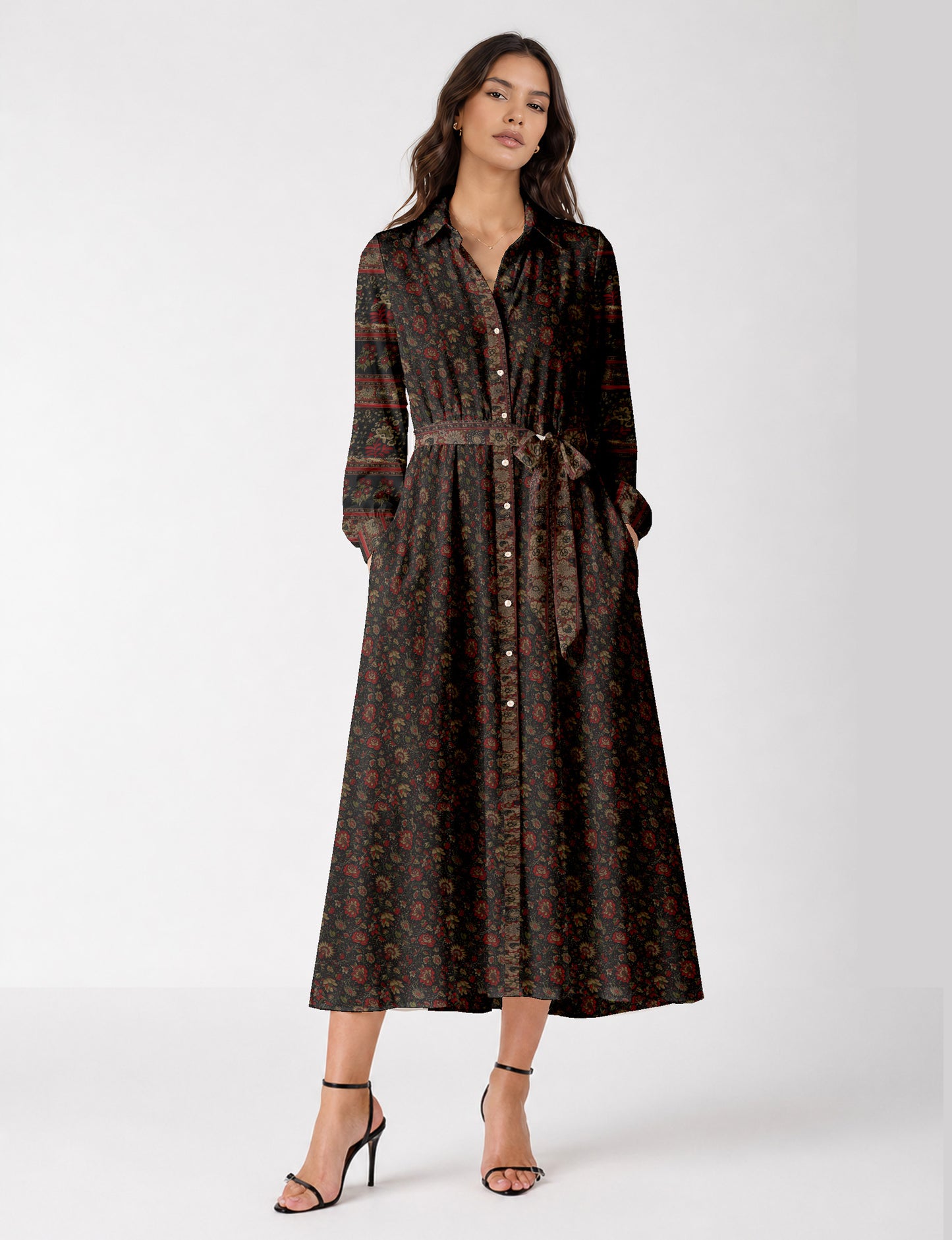 Long shirt dress - Black Floral