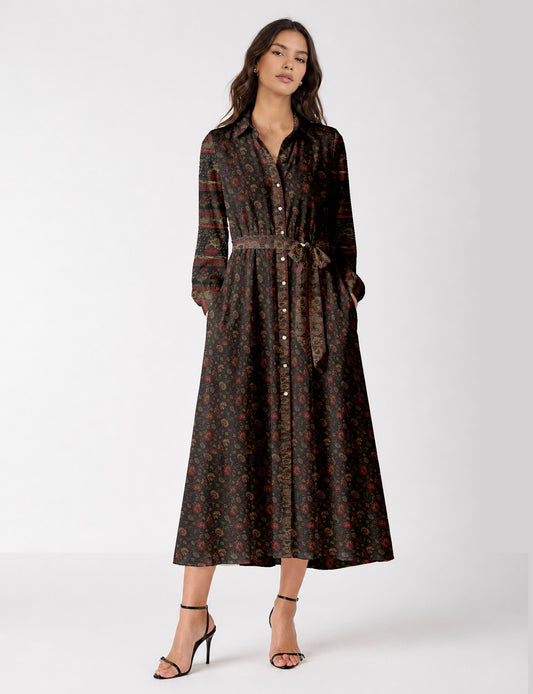 Long shirt dress - Black Floral