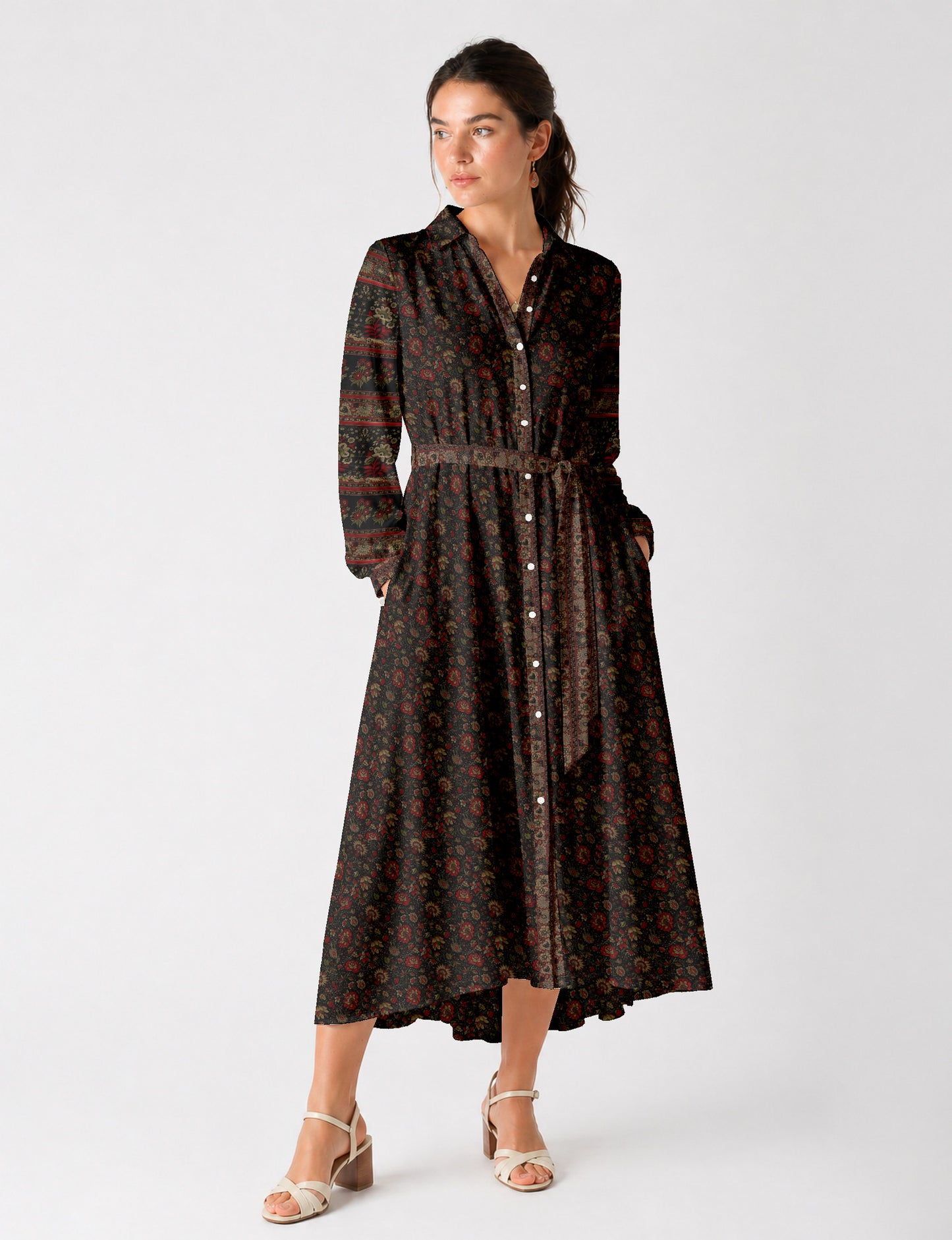 Long shirt dress - Black Floral