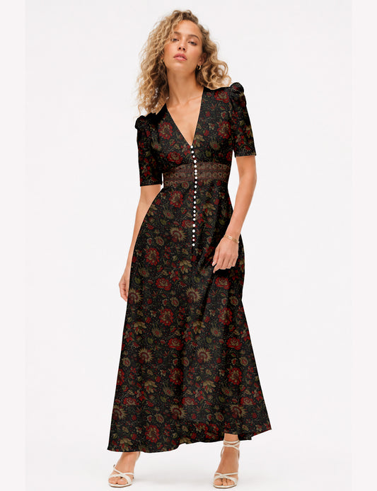 Maxi romantic dress - Black Floral
