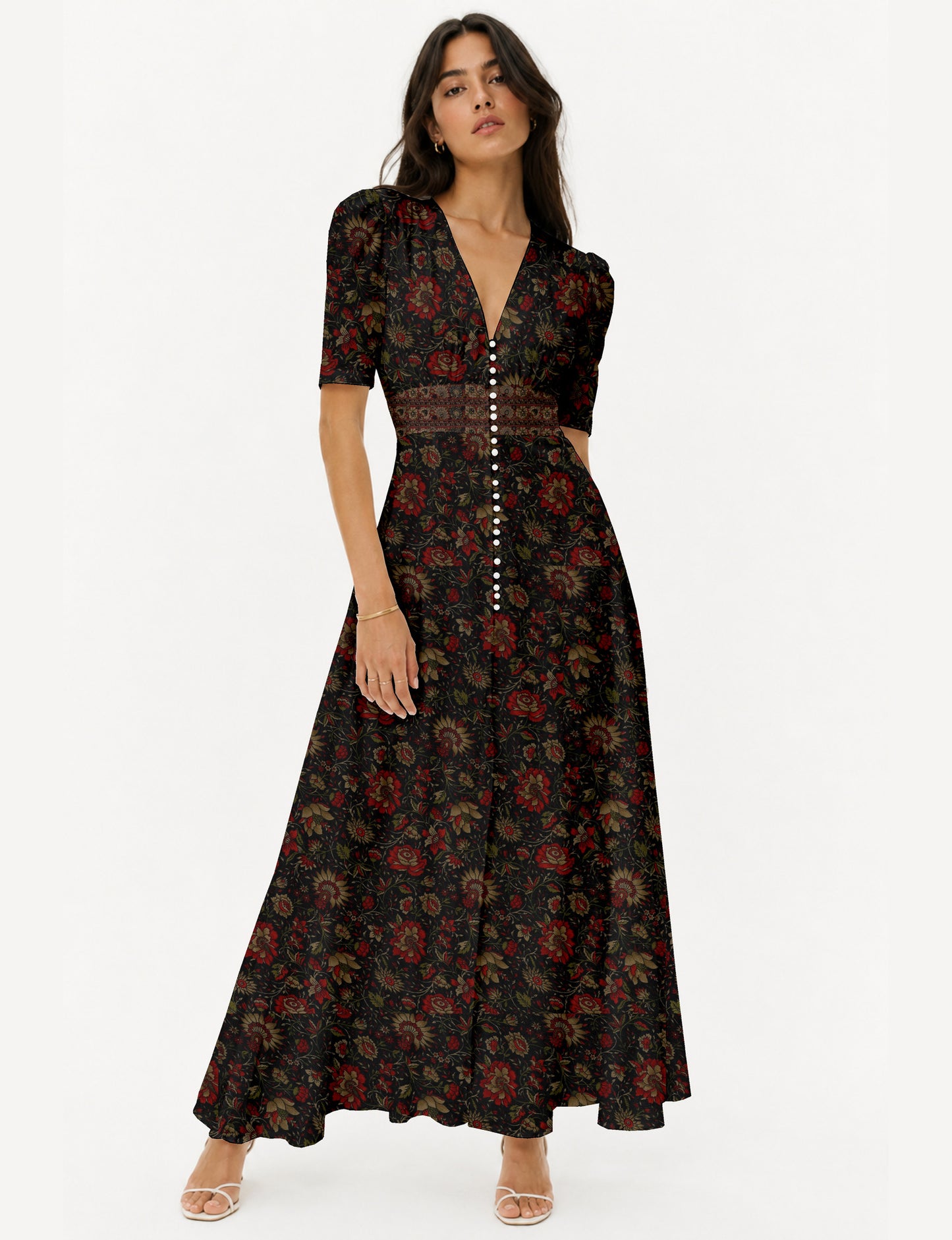 Maxi romantic dress - Black Floral