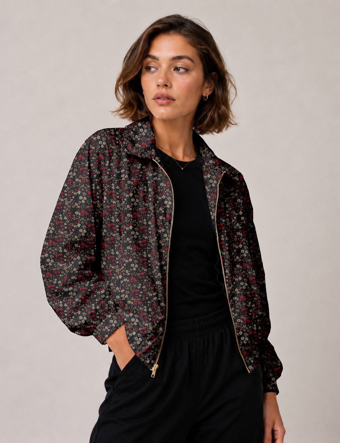 Bomber Jacket - Black Floral