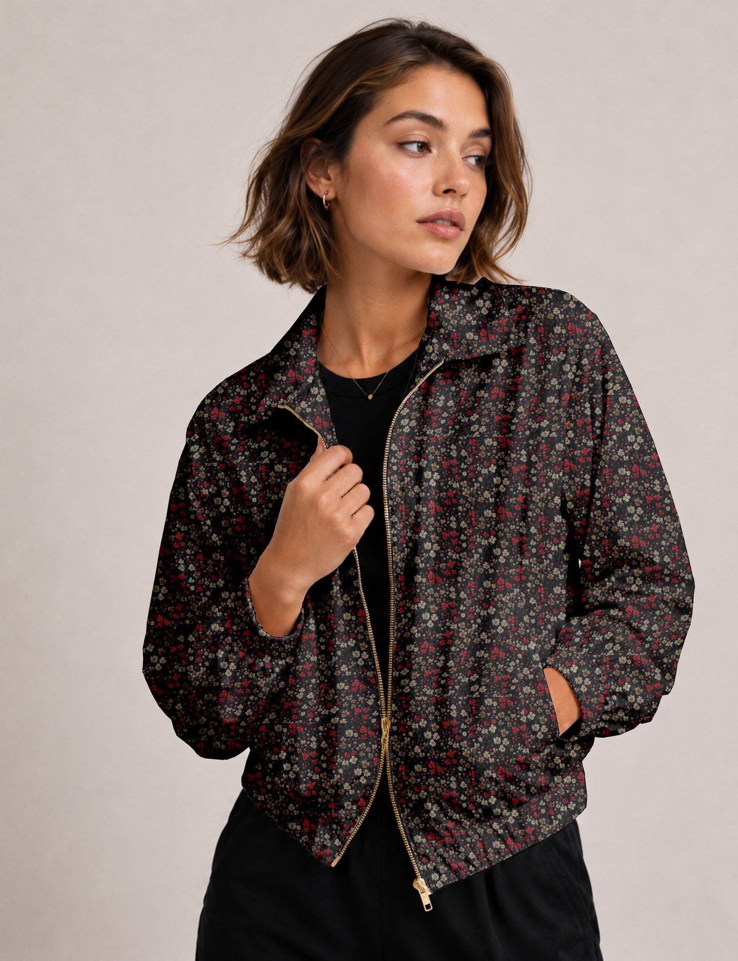 Bomber Jacket - Black Floral