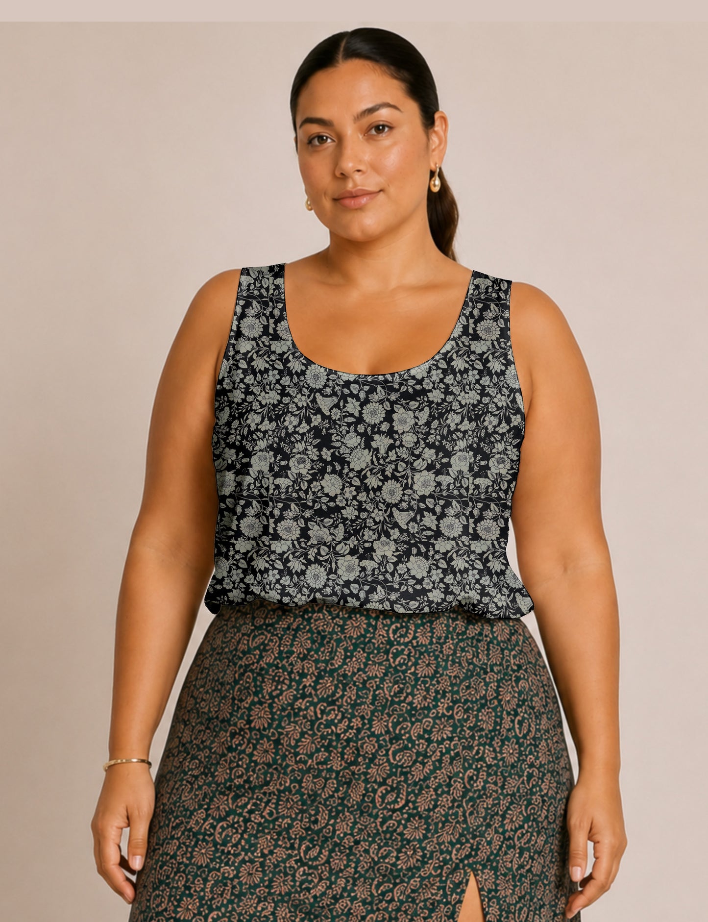 Sleeveless blouse - Black Floral