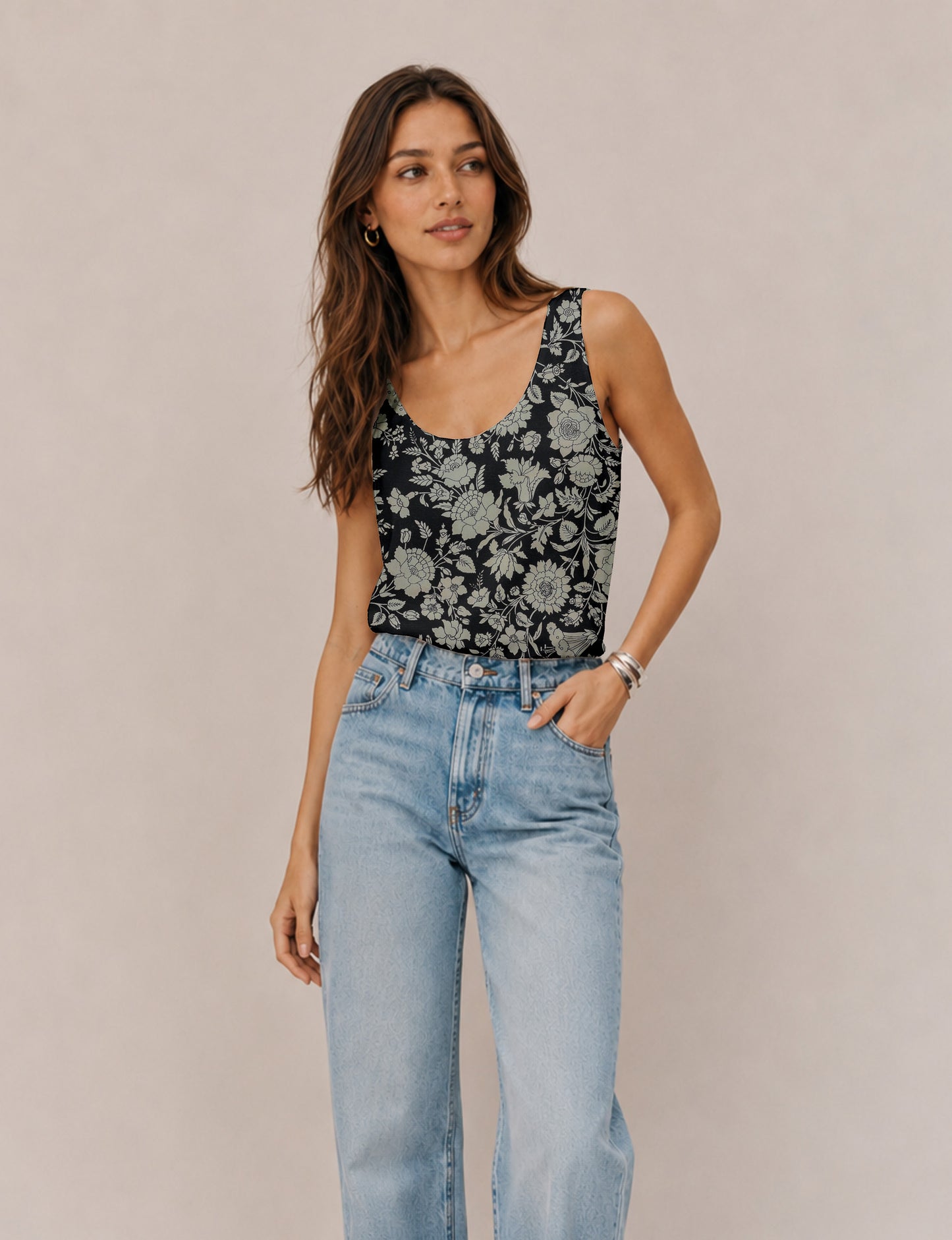 Sleeveless blouse - Black Floral