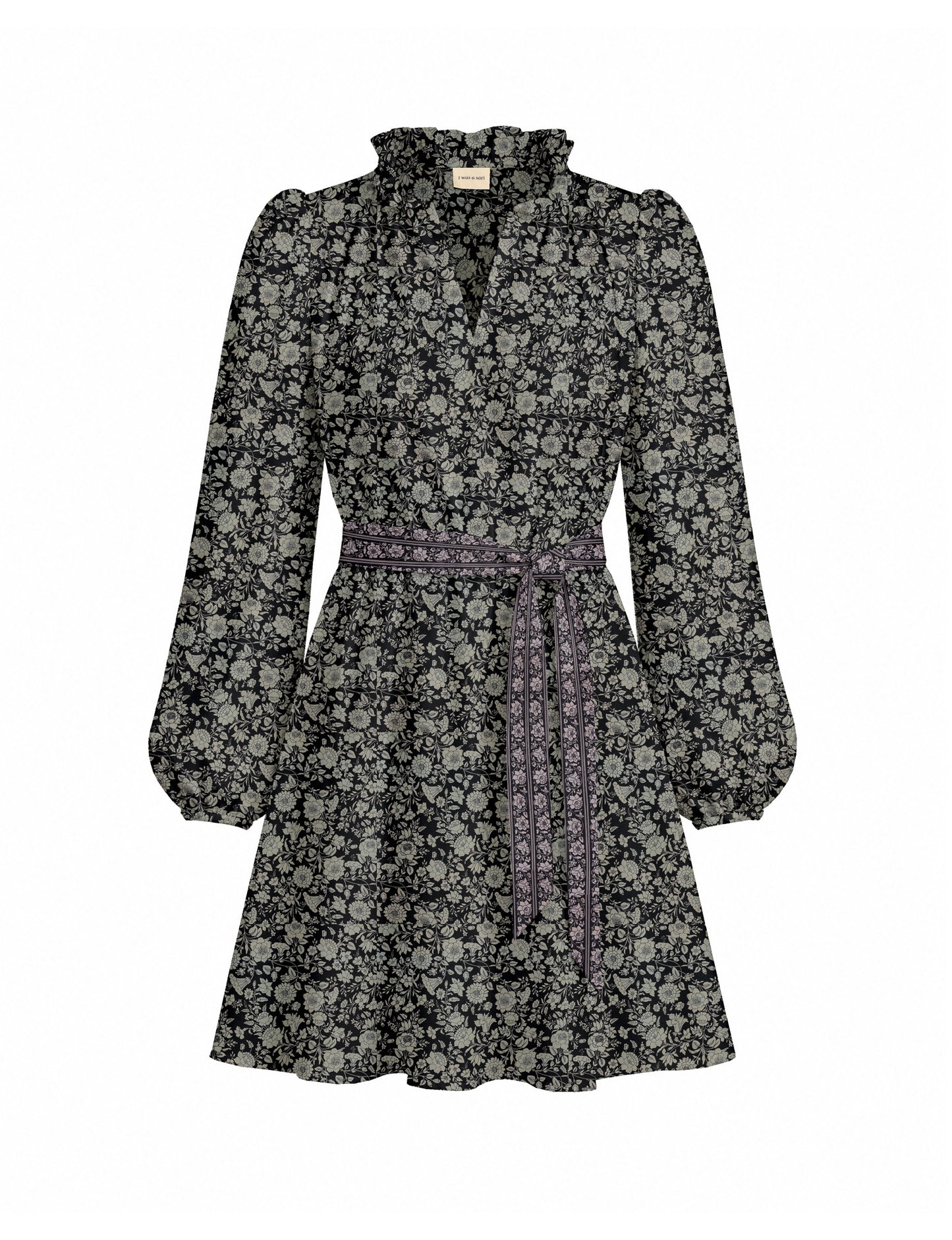 Swing dress with belt - Black Floral