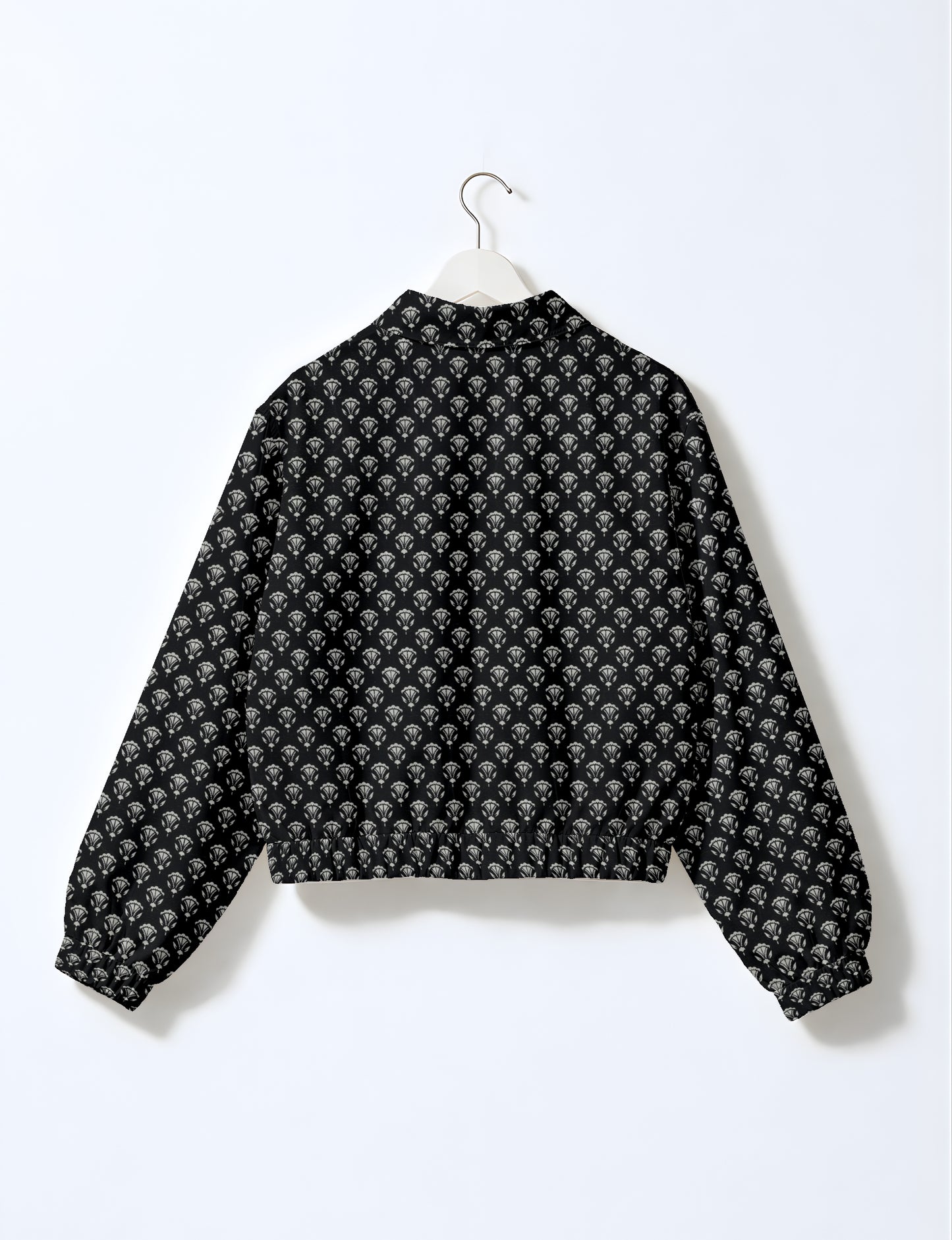 Love Bomber Jacket made from recycled fabric, featuring hand-stitched Aari embroidery. A unique piece of zero-waste clothing, part of the circular fashion movement. Designed with upcycled materials for a stylish yet environmentally friendly clothing choice.