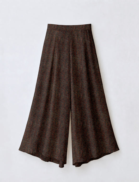 Wide Leg Palazzo Trousers - Black Paisley