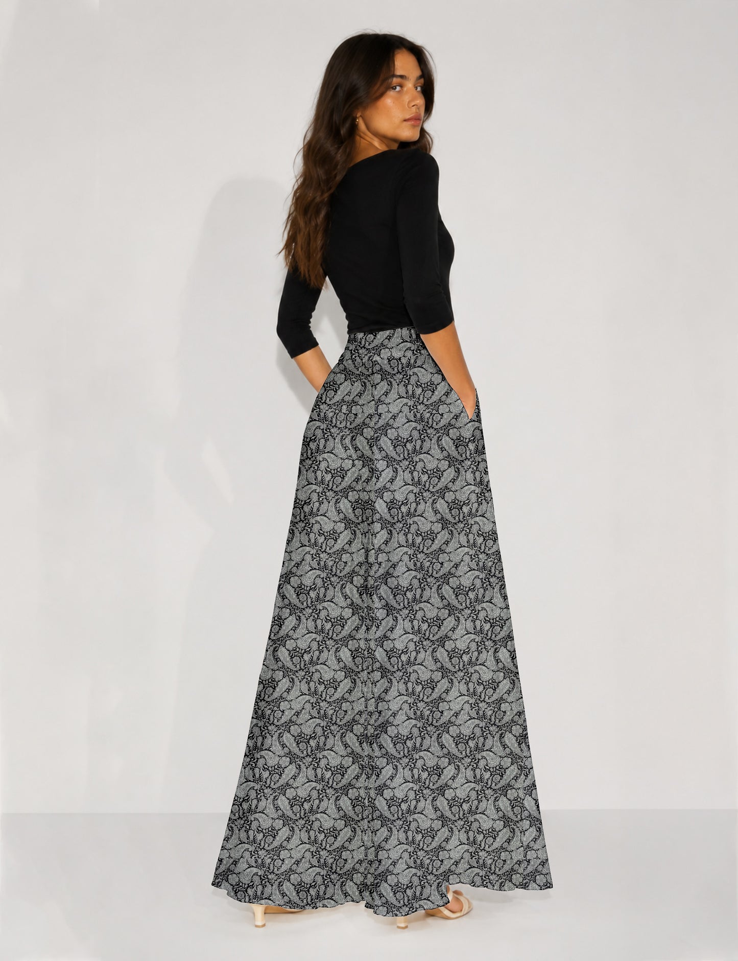 Wide Leg Palazzo Trousers - Black Paisley