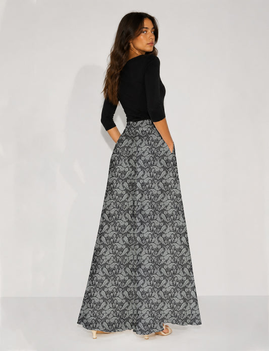 Wide Leg Palazzo Trousers - Black Paisley