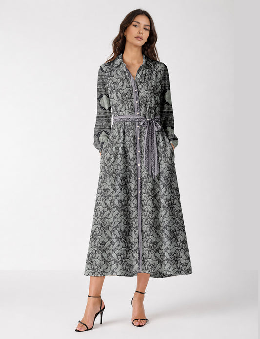 Long shirt dress - Black Paisley
