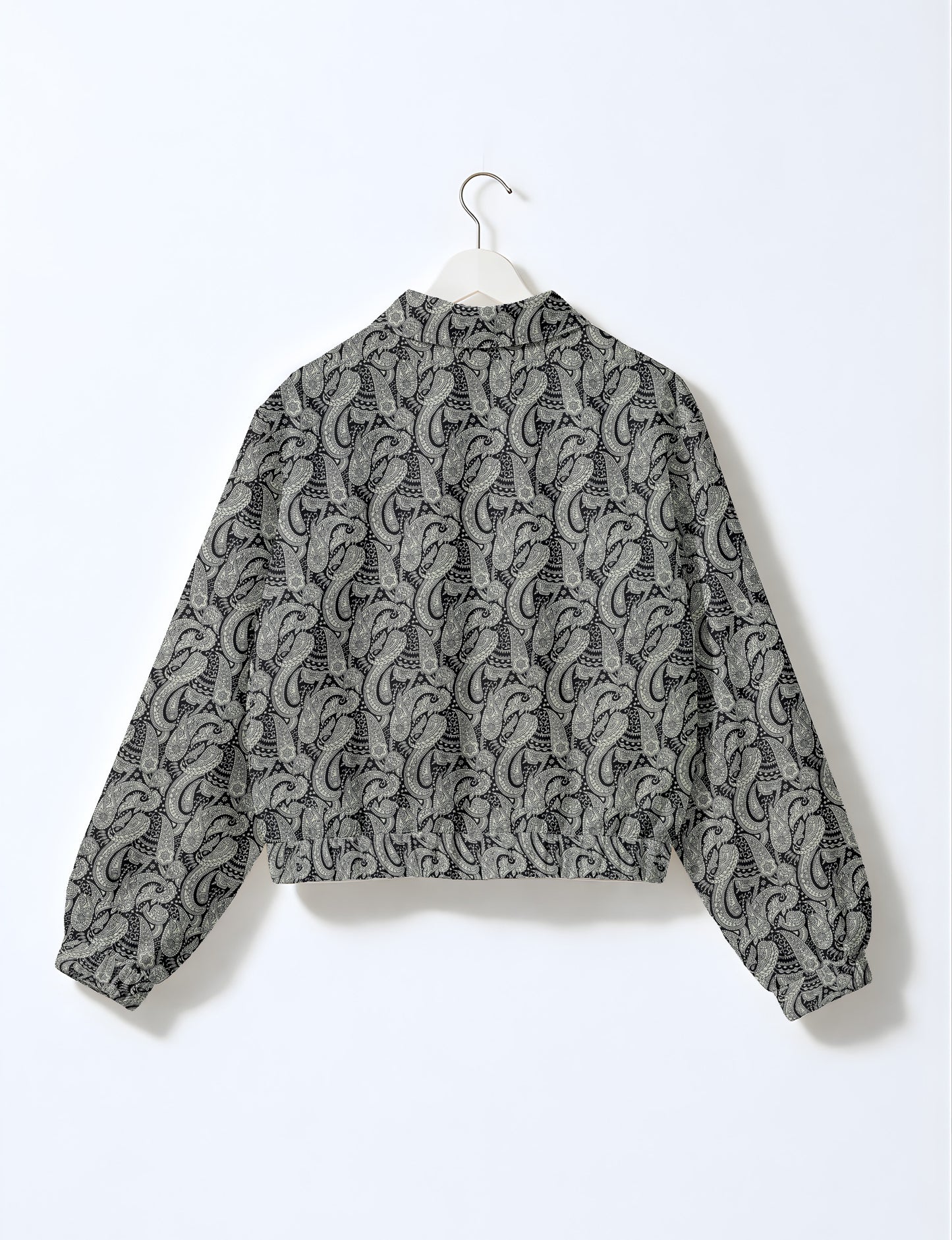 Love Bomber Jacket made from recycled fabric, featuring hand-stitched Aari embroidery. A unique piece of zero-waste clothing, part of the circular fashion movement. Designed with upcycled materials for a stylish yet environmentally friendly clothing choice.