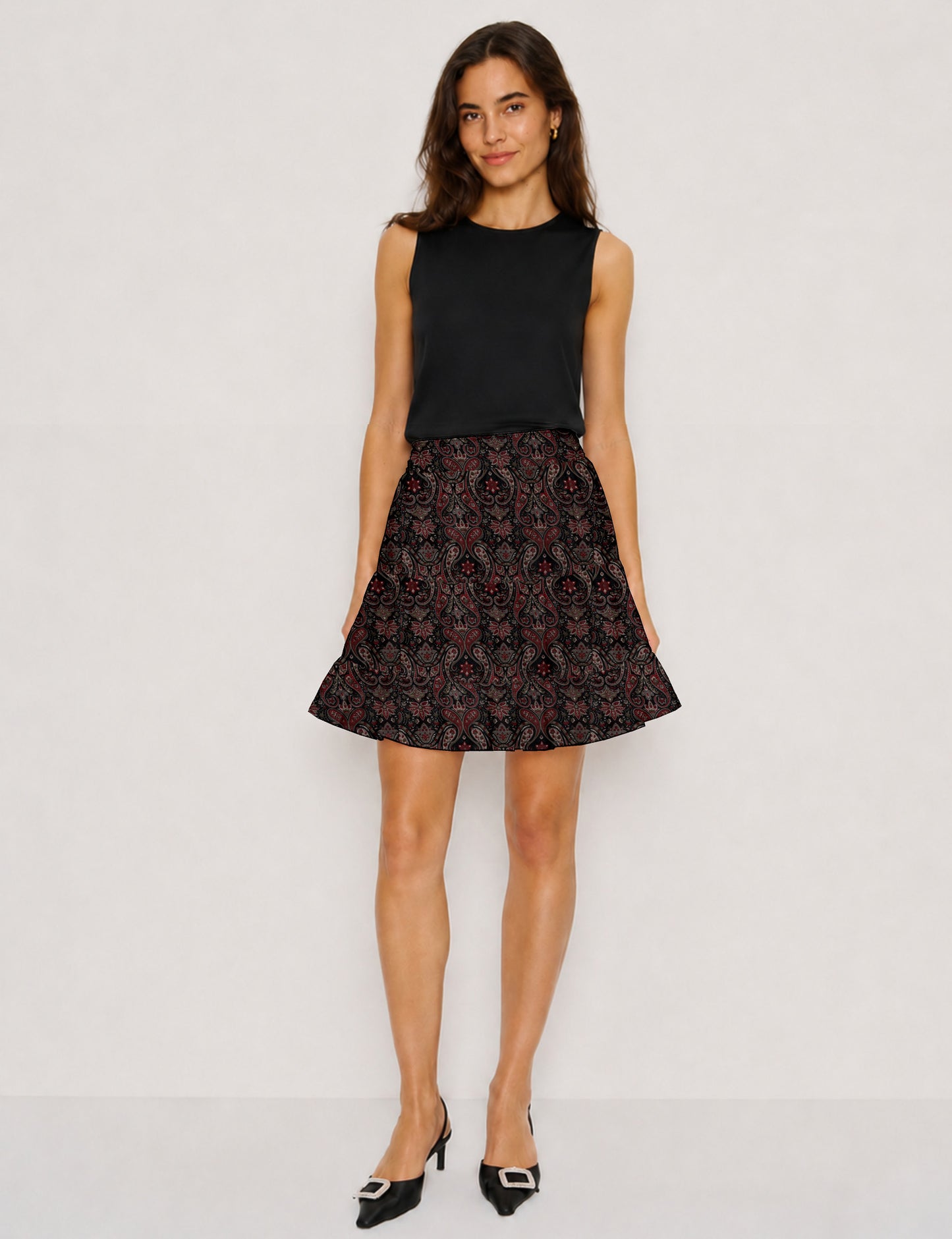 Short tiered skirt - Black Paisley