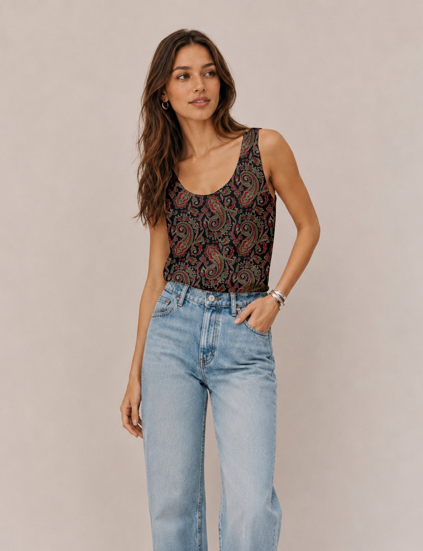 Sleeveless blouse - Black Paisley