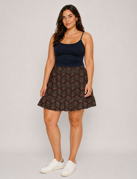 Short tiered skirt - Black Paisley
