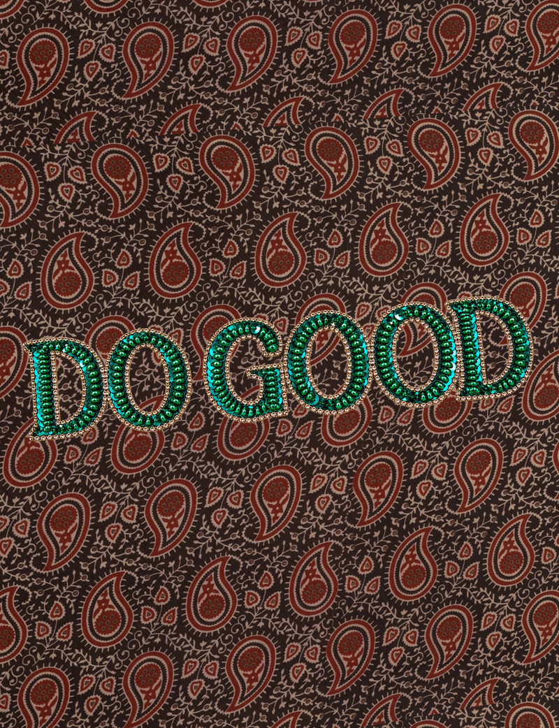 Structured DO GOOD work tote bag featuring embroidered appliqué lettering on the front, double padded shoulder handles and an internal zippered pocket.
