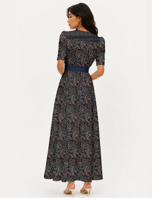 Maxi romantic dress - Black Paisley