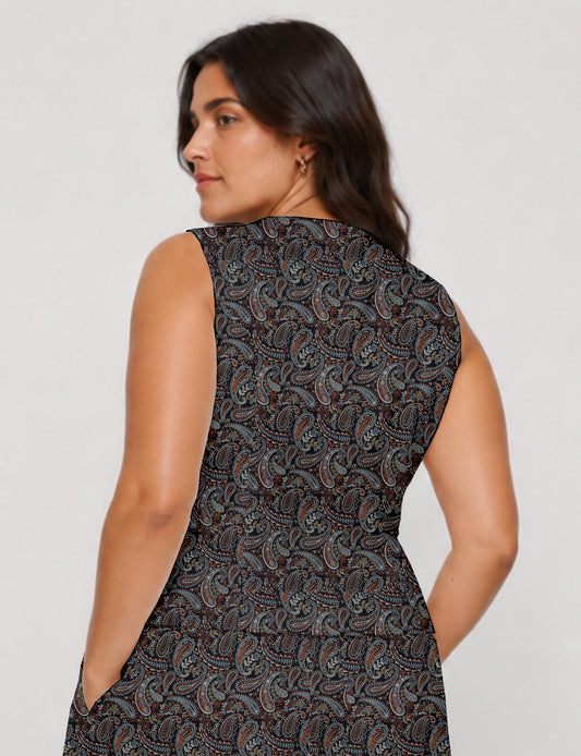Women's fitted waistcoat with V-neck, single-breasted button closure, tailored silhouette, and pointed hem in sustainable fashion.