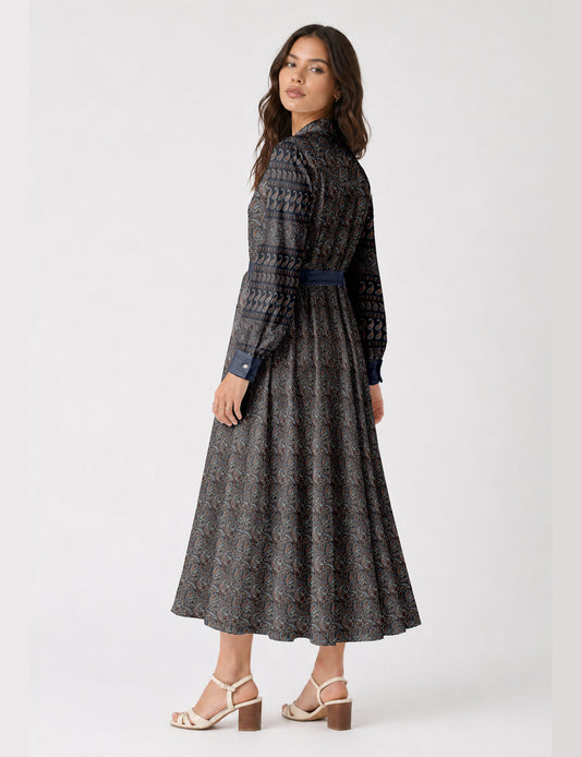 Long shirt dress - Black Paisley