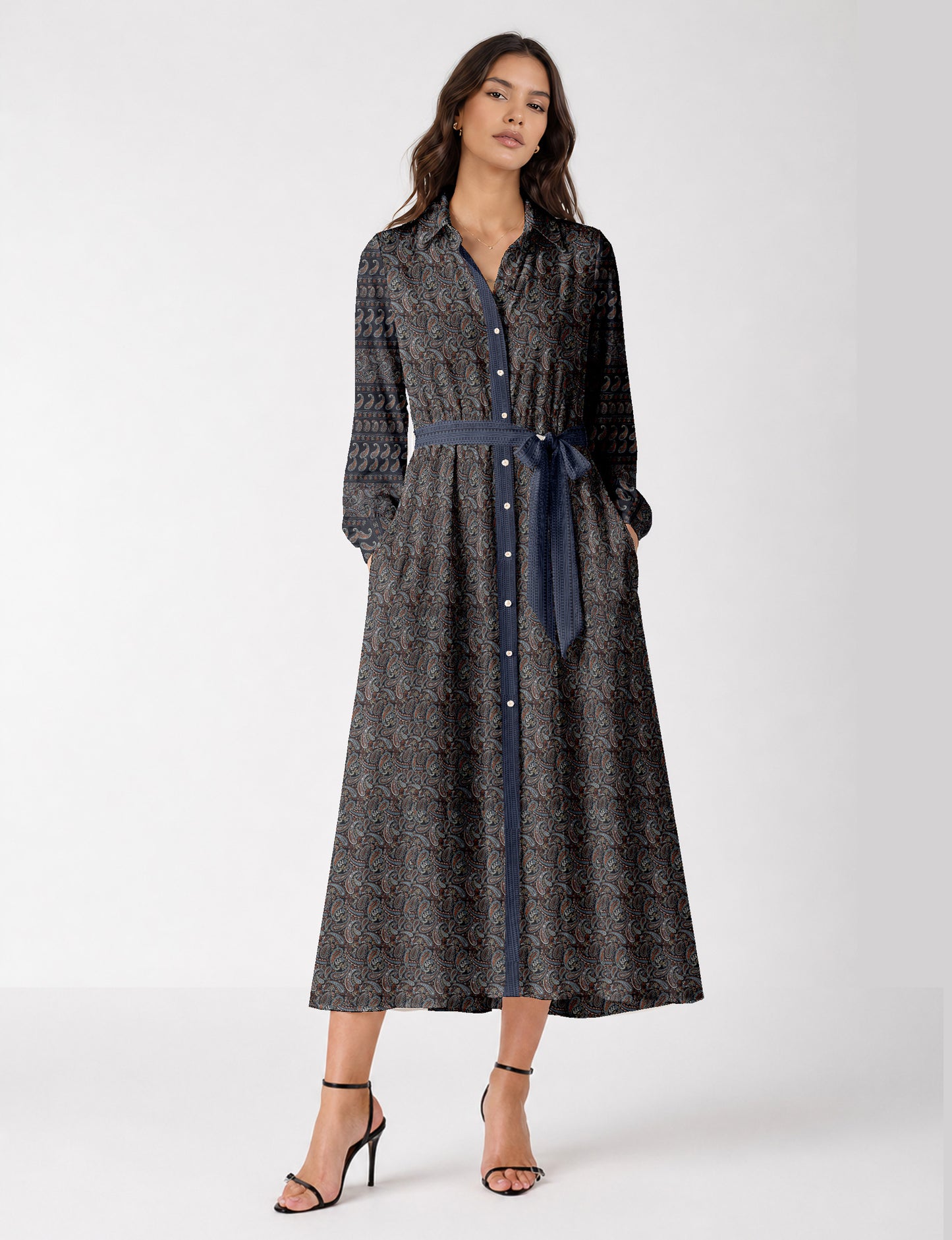 Long shirt dress - Black Paisley