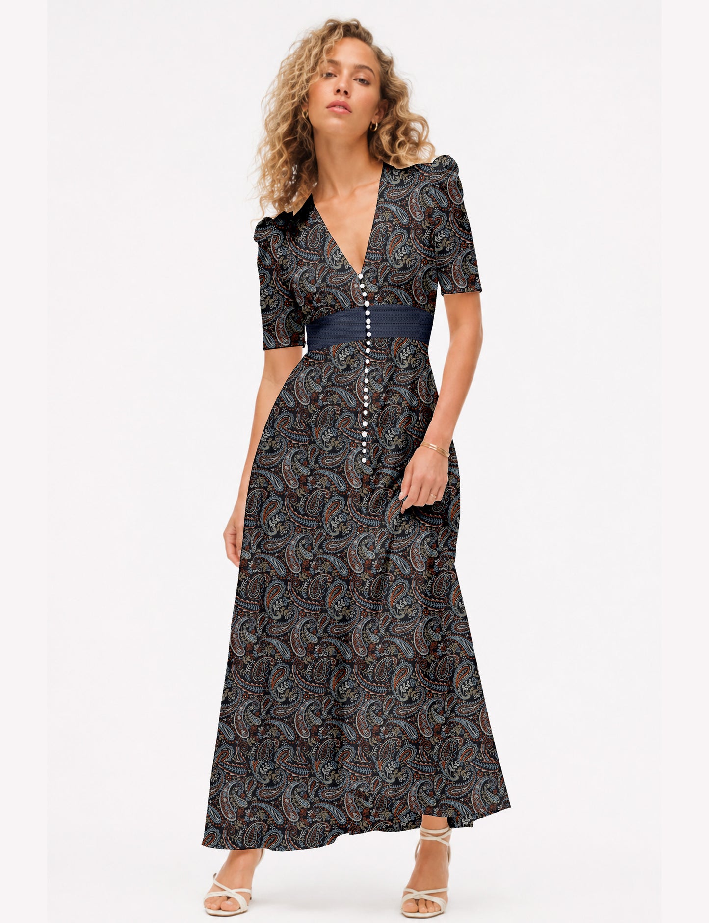 Maxi romantic dress - Black Paisley