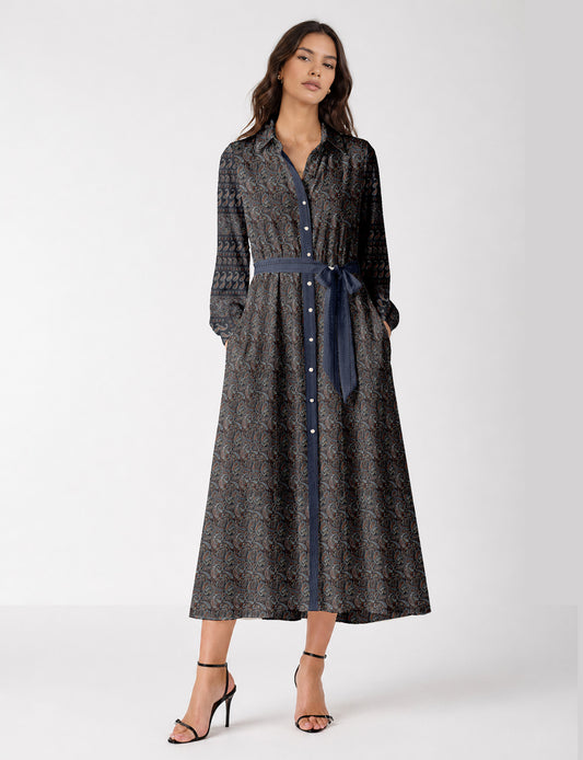 Long shirt dress - Black Paisley