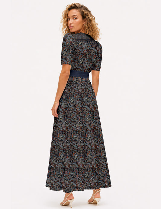 Maxi romantic dress - Black Paisley