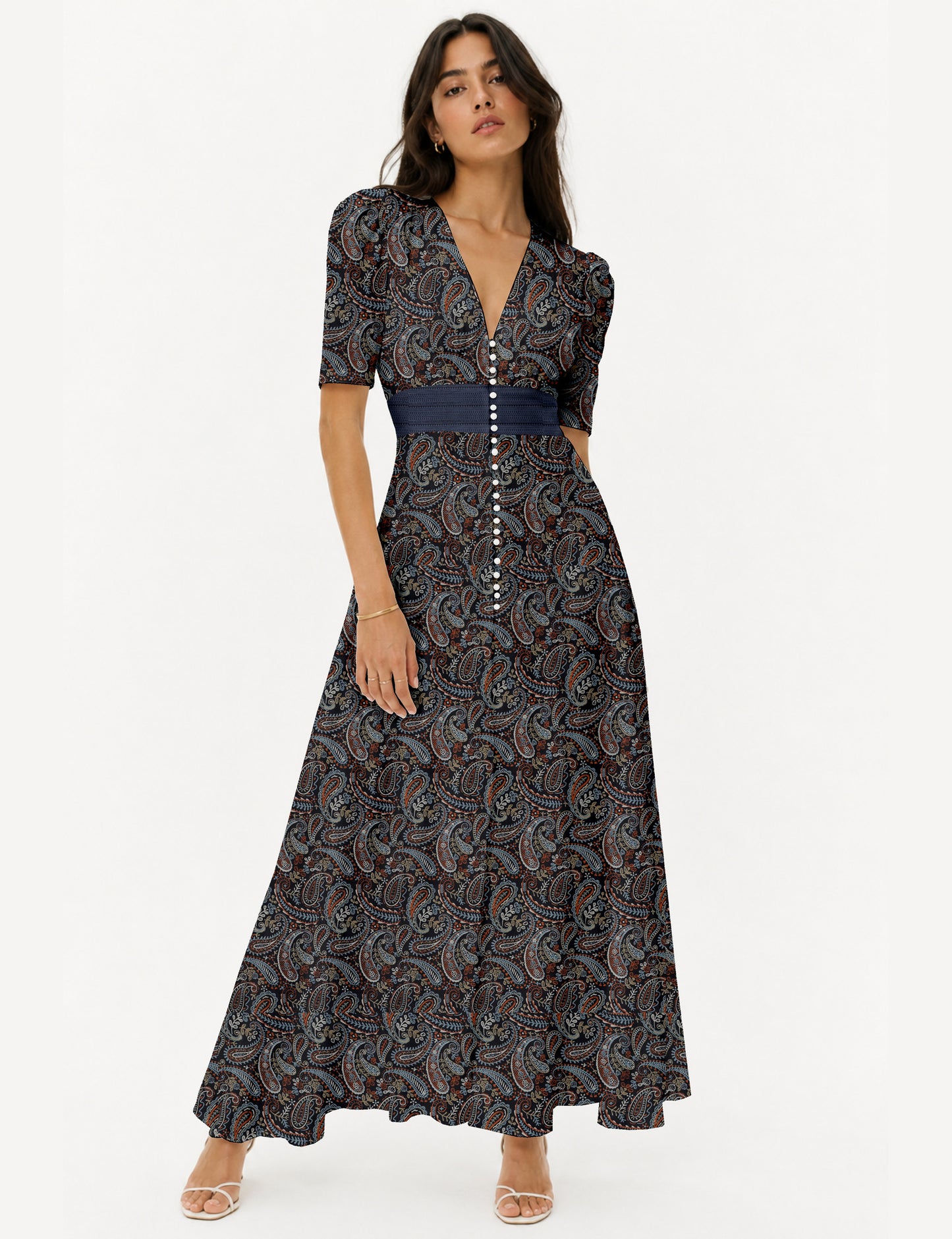 Maxi romantic dress - Black Paisley