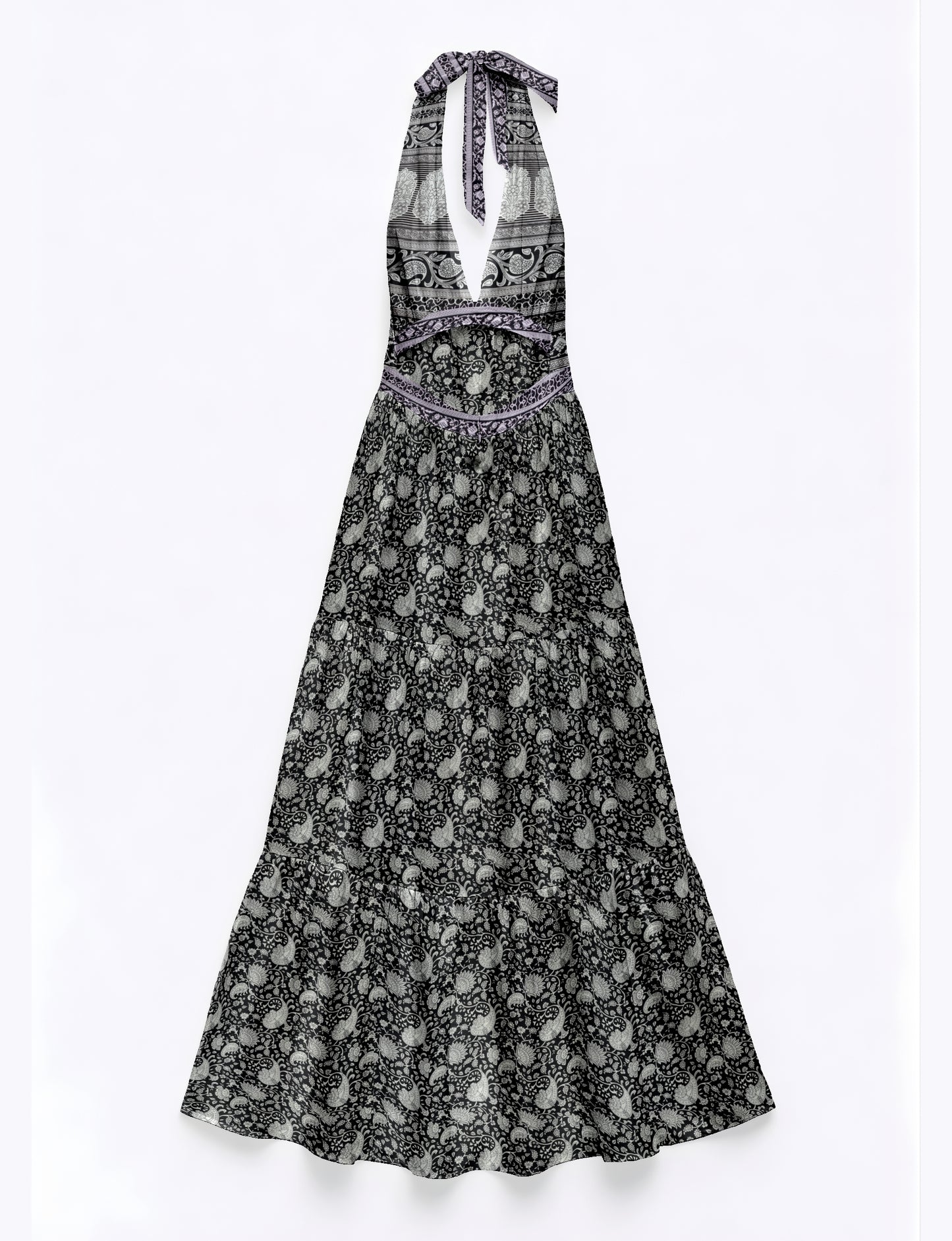 Maxi dress side view highlighting volume and movement