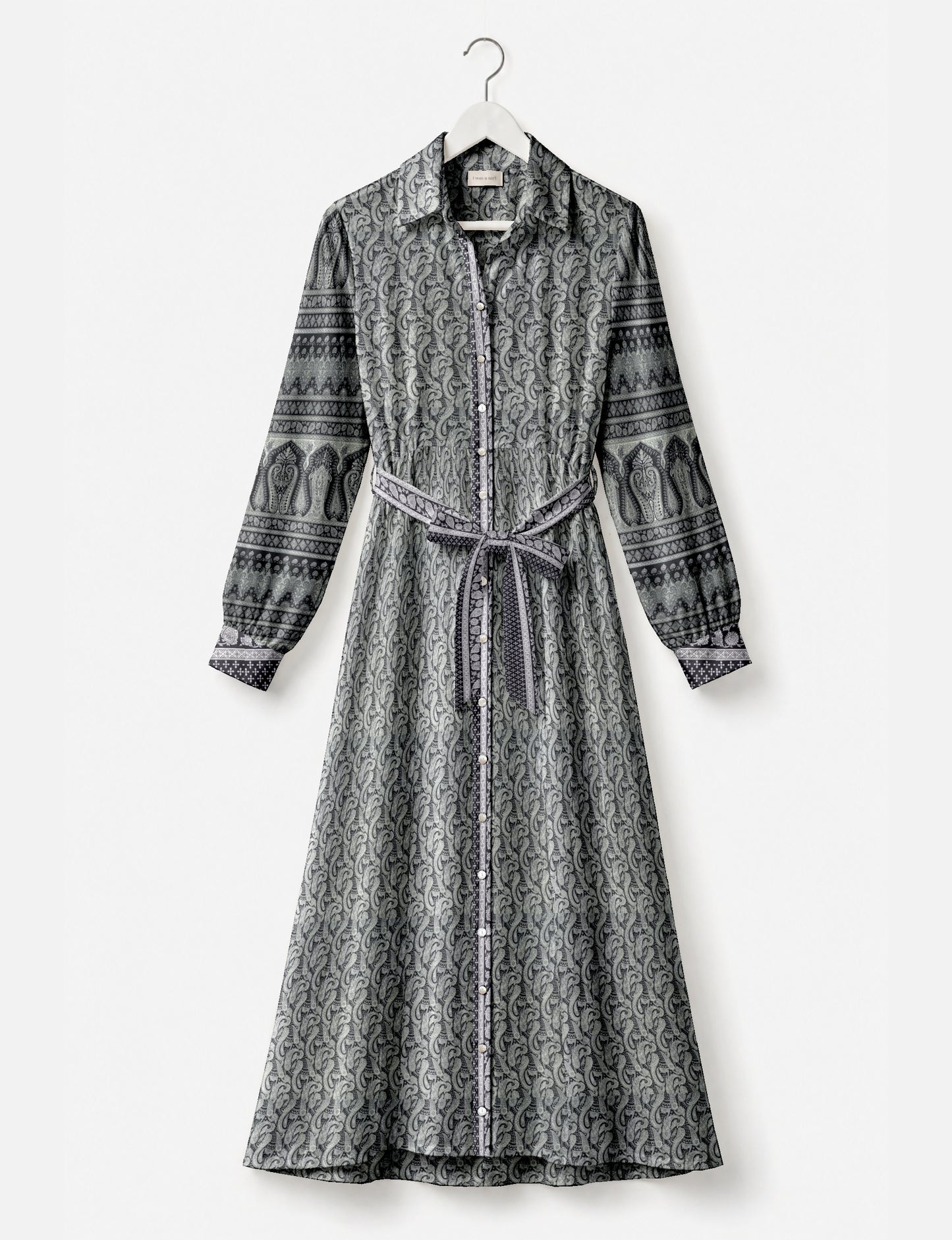 Long shirt dress by I was a Sari with A-line silhouette and tie belt