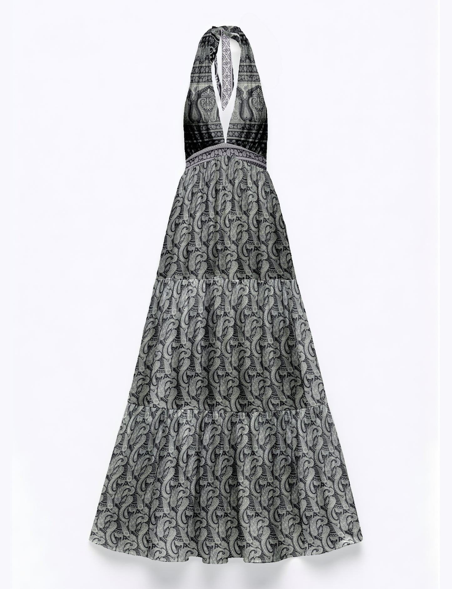 Maxi dress side view highlighting volume and movement