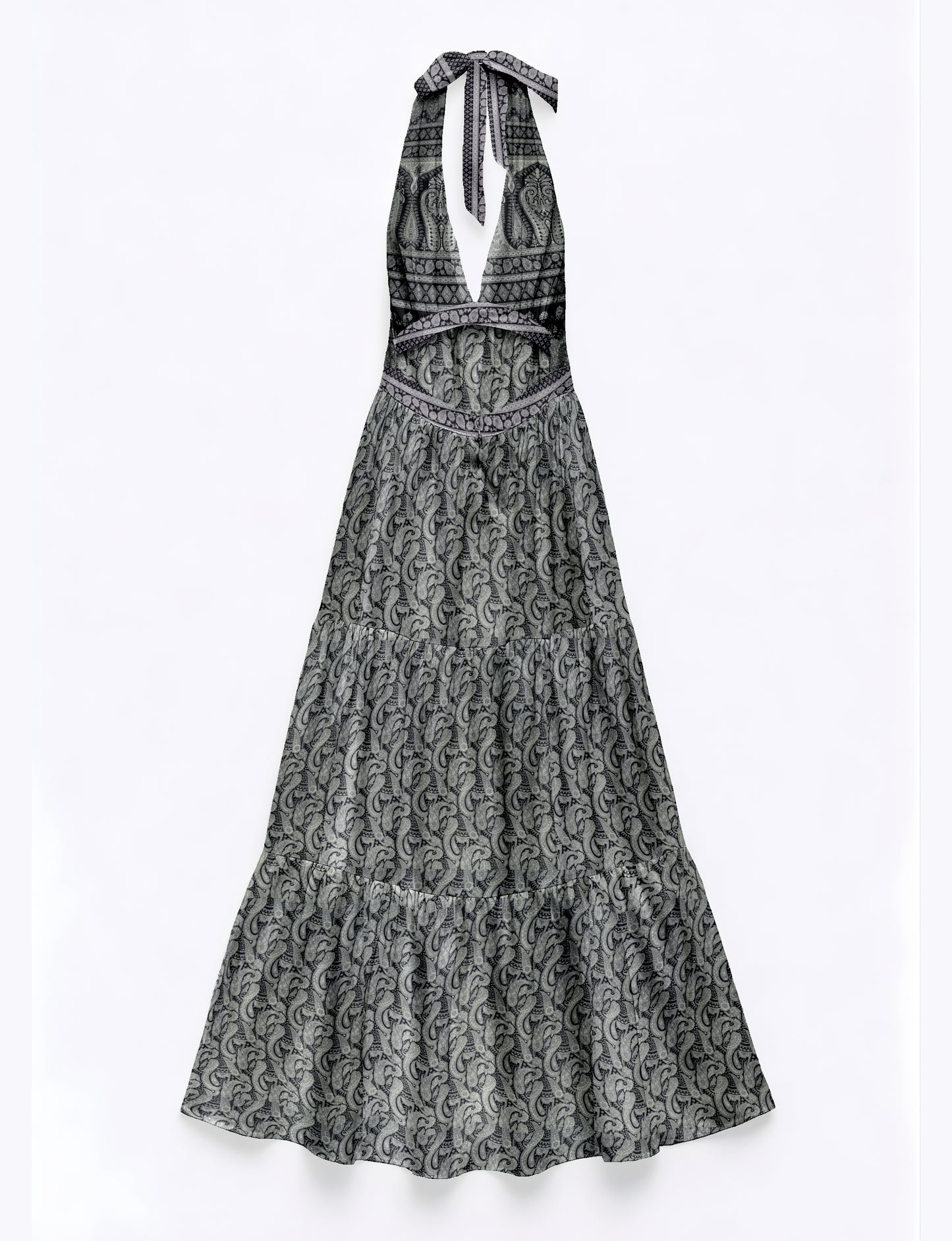 Maxi dress side view highlighting volume and movement