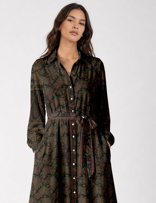 Long shirt dress by I was a Sari with A-line silhouette and tie belt