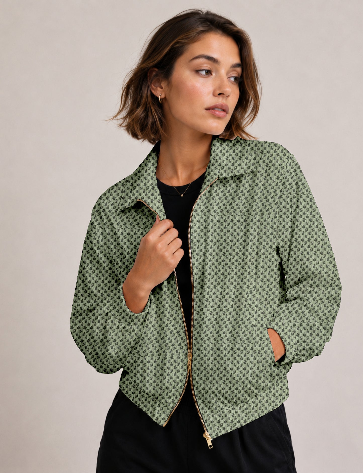 Bomber Jacket - Green Floral