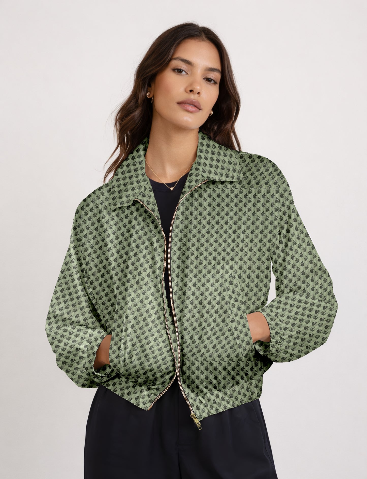 Bomber Jacket - Green Floral
