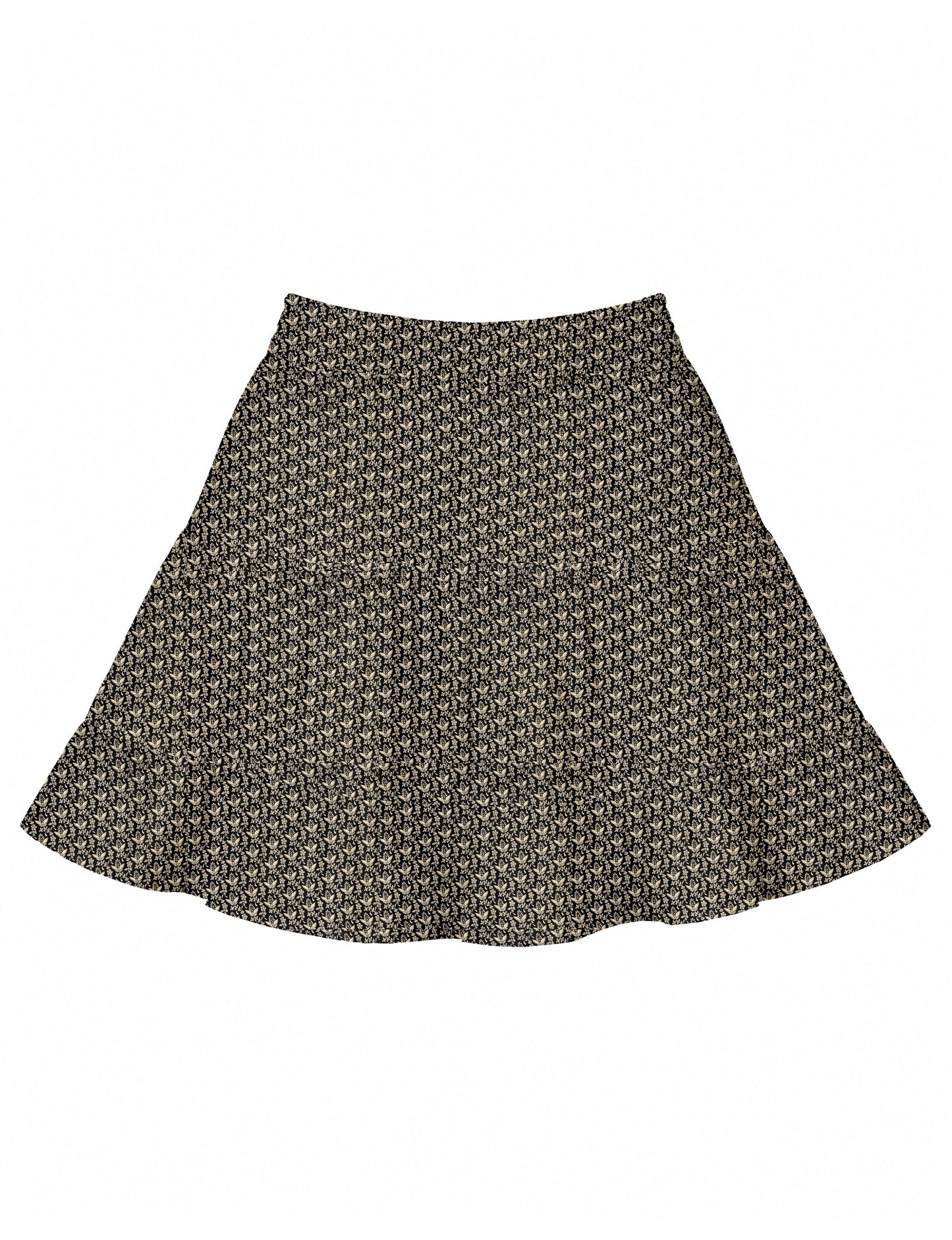 Short tiered skirt with a fitted waistband, knife pleats, softly flared silhouette, side seam pockets, and above-the-knee length.