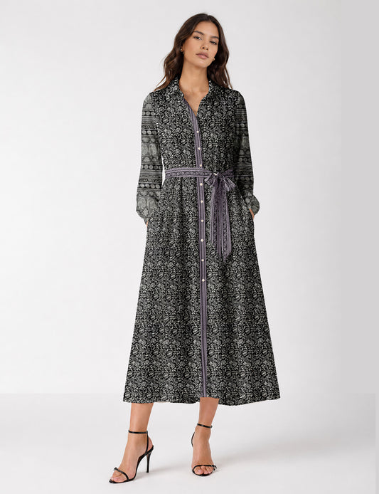 Long shirt dress - Black Tropical